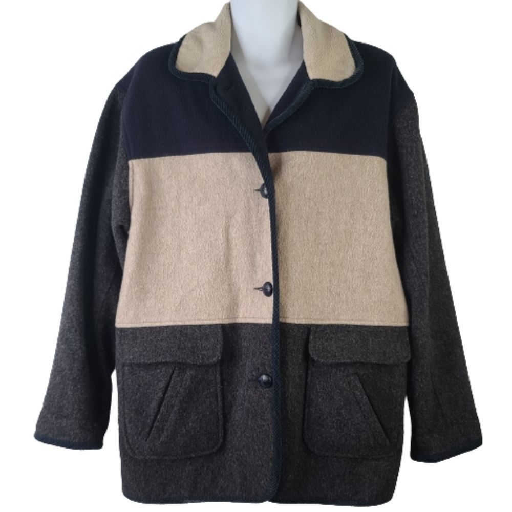 Herman Kay 12 Wool Coat Button Down Color Block Sherpa Lined Jacket